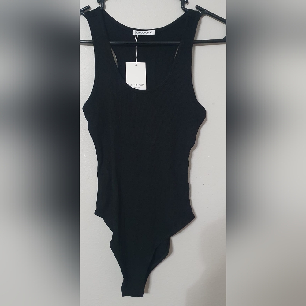 Mangopop collection bodysuit Sleeveless, scoop neckline, black, Size XS